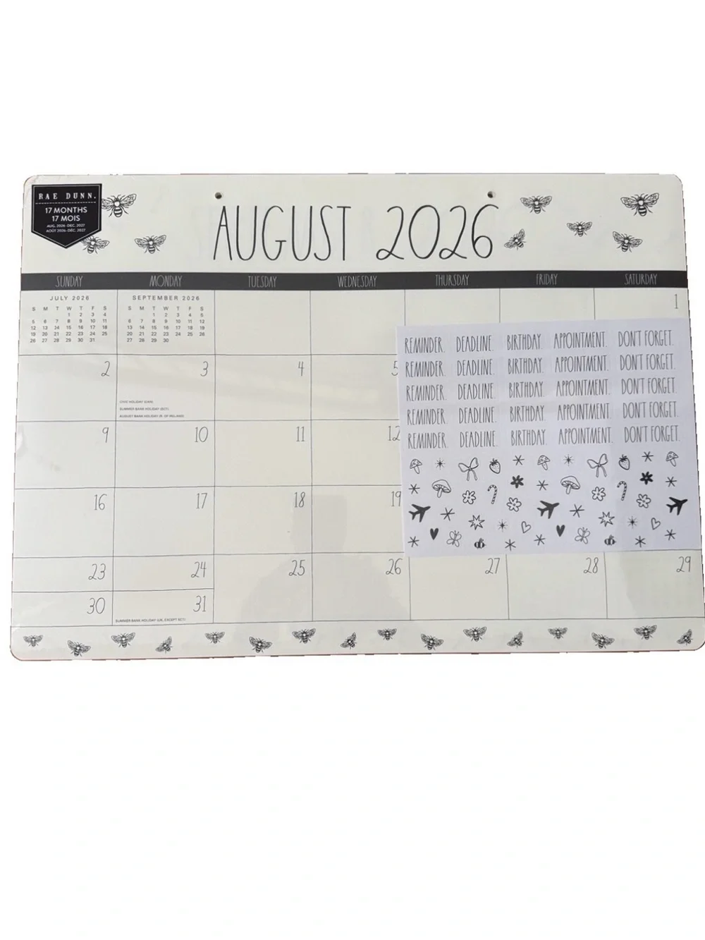 2027 Rae Dunn Desk Blotter Planner Calendar 17 Month August’06-Dec.2027 Bee
